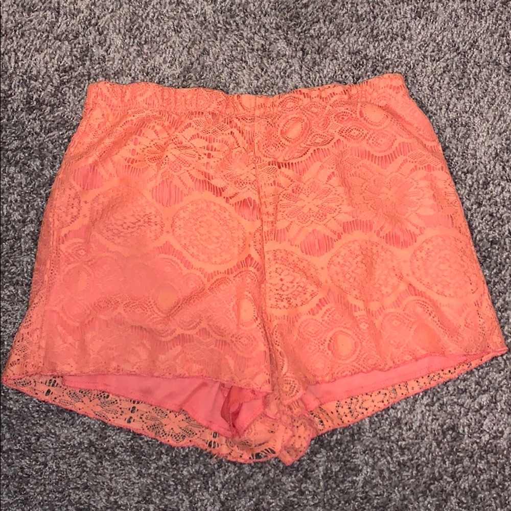 peach lace shorts